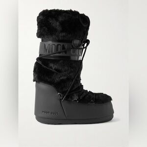 MOON BOOT BLACK ICON FAUX FUR AND FAUX LEATHER SNOW BOOTS NWT 8-9.5 39/41
